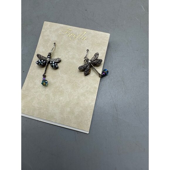 Dragonfly Drop Earrings With Crystals By Firefly 6625 AQ Aqua pierced READ - Picture 4 of 5